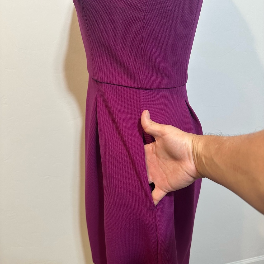 Betsey Johnson Magenta Cutout Fit & Flare Dress Size 6 Pockets Gold Zipper - Picture 6 of 12